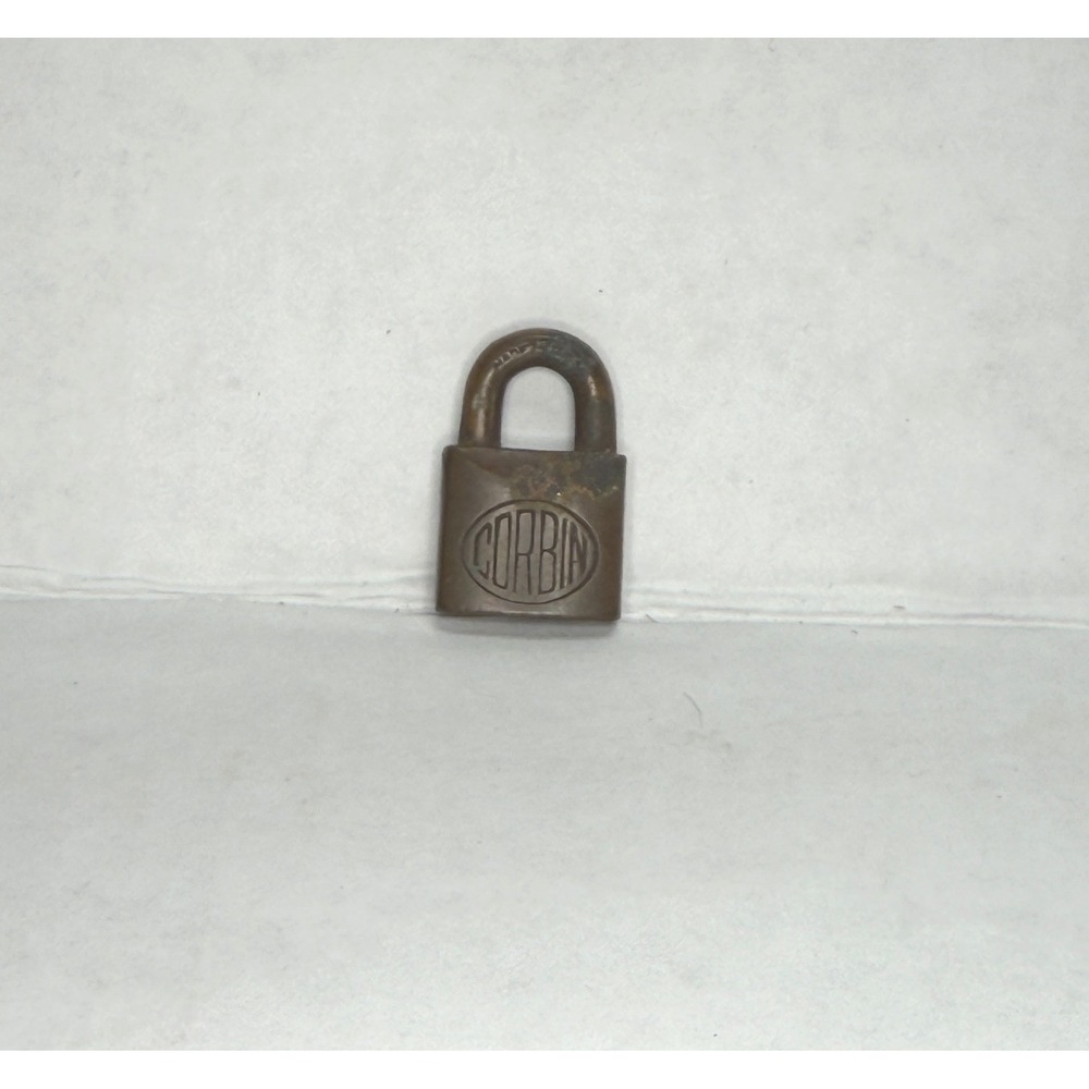 Vintage Corbin Brass Padlock Small Antique Lock Oval Logo No Key 20th Century